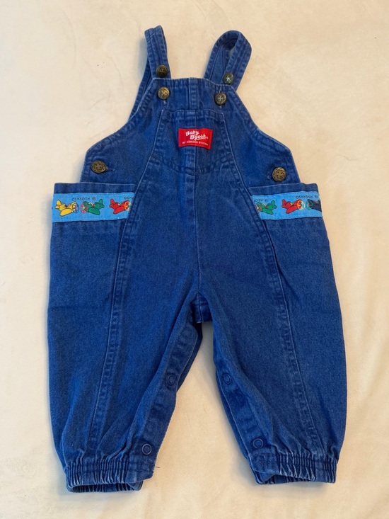 OshKosh B'gosh Other - Vintage! OshKosh B’Gosh Denim Baby Overalls with Airplane Trim, sz 6-9months